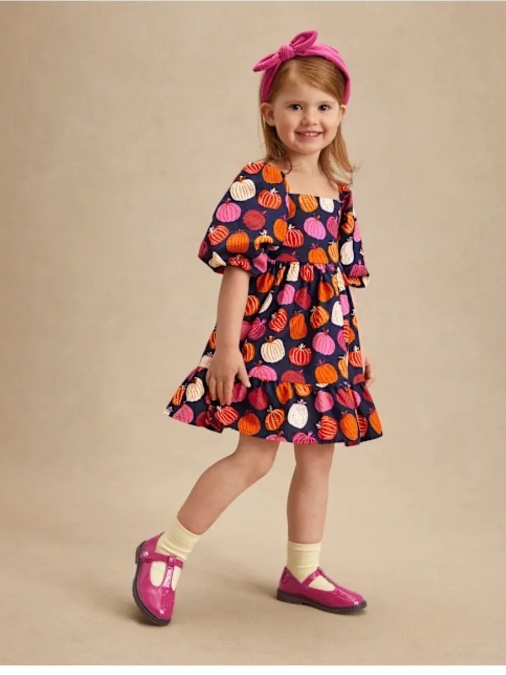 Gymboree Ruffle Dress 7Y Girls Pumpkins Fall Celebrations Blue Pink Whimsical